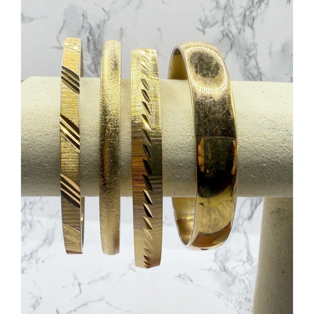 Vintage Monet Gold Tone Bangle Bracelet Lot of 4 Signed Stackable 8.5 9 Inch